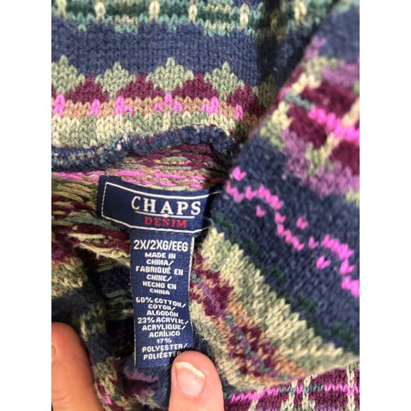 Chaps Denim Fair Isle Knit Sweater Vest 2X Button Nordic Winter Cottagecore - Picture 5 of 6
